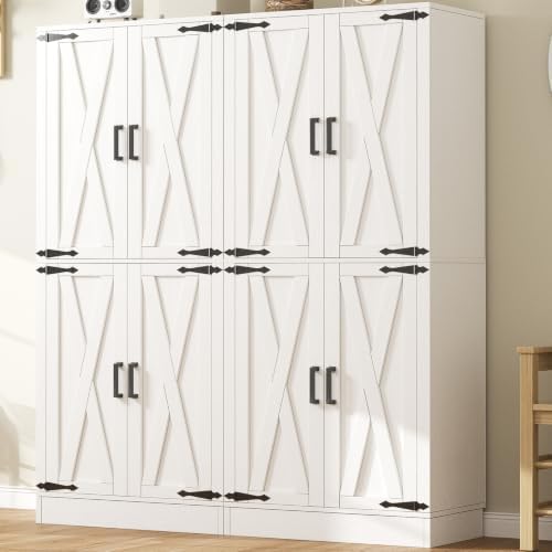 Unikito 71" Tall Pantry Cabinet with Adjustable Shelves and 2 Drawers | Large Wooden Farmhouse Storage Cupboard, Barn Door, Sturdy and Deep, Versatile for Dining Room, Living Room, Utility Room