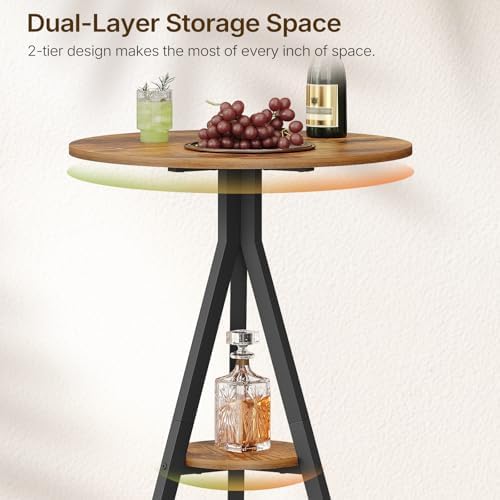 YATINEY Bar Table, 2-Tier Round Pub Table, Counter Height Cocktail Table for Small Spaces, Dining Room, Cafe, Pub, Rustic Brown and Black BT12BR