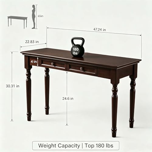 Walnut Writing Desks with Drawers, 47" French Country Style