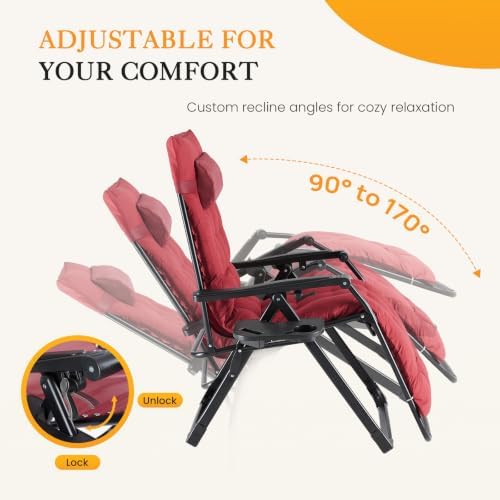 NEWBULIG Zero Gravity Chair, Folding Patio Recliner with Cup Holder Trays