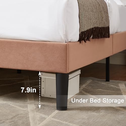 VECELO Full Size Bed Frame with Upholstered Headboard, Coffee
