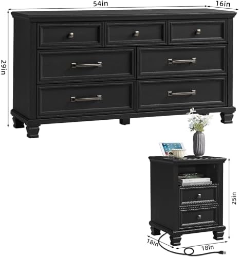 SAVOR LIFE Farmhouse Dresser and Nightstand Set of 2, Black