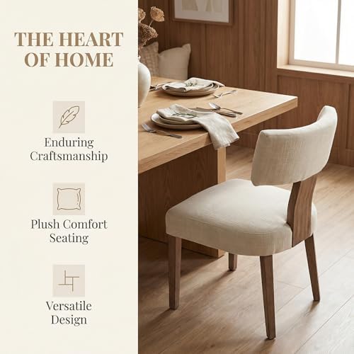 HNY Mid Century Modern Dining Chairs Set of 6, Upholstered Linen Kitchen & Dining Room Chairs with Ergonomic Curved Backrest, Solid Wood Legs, Farmhouse Accent Chair for Home, Apartment, Beige