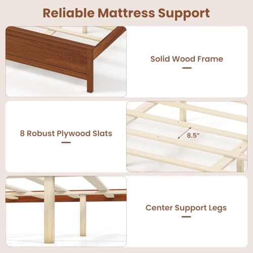 GIANTEX King Size Wooden Bed Frame with Headboard, Wood Slat Support