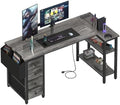 Lufeiya L Shaped Gaming Desk with Drawers & Storage Shelves, 55 Inch Corner Computer Desk with Power Outlet for Home Office Bedroom, L-Shaped Teen PC Desks with Fabric Drawer, Gray