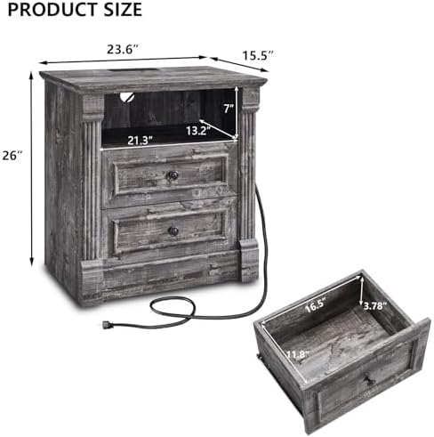 Aitjunz 26" Tall 2 Drawers Dresser for Bedroom, End Table, Light Grey