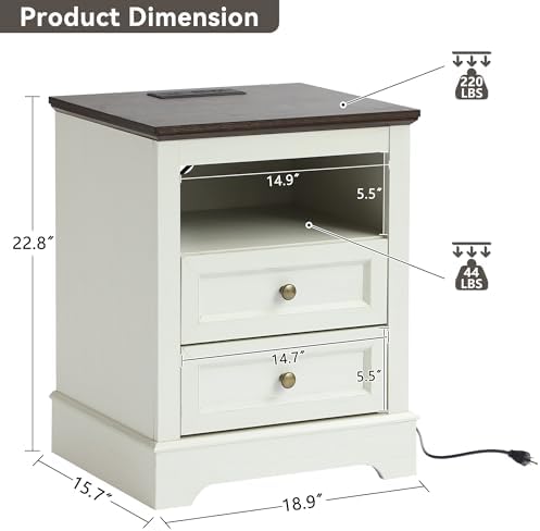 LOUVIXA Farmhouse Bedroom Sets of 3, Including 9 Drawer Dresser, Nightstand Set of 2 with Charging Station (Off White Sets)