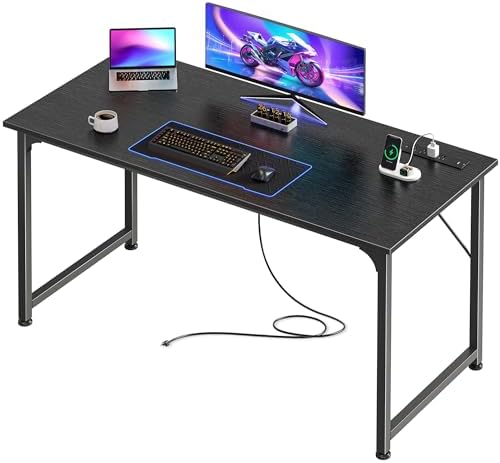 PRAISUN 47 X 20 Inch Computer Desk, Power Outlets, USB-C, Black