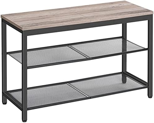 HOOBRO Shoe Bench, 3-Tier Shoe Rack, Industrial Shoe Organizer Storage Bench, 29.5 inches Entry Bench with Mesh Shelves, for Entryway, Living Room, Hallway, Easy Assembly, Greige BG75HX01