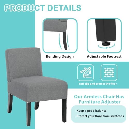 PayLessHere Modern Armless Accent Chairs - Solid Wood Legs, Slipper Chair for Living Room, Grey