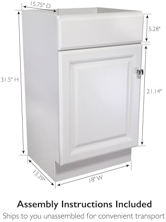 Design House 597112 Wyndham 18 Inch Unassembled 1-Door Bathroom Vanity without Top, White | , Freestanding, Traditional, Wood, Bath, 597112