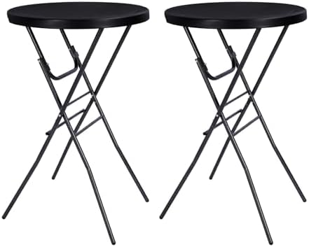 Byliable 28in Folding Cocktail Table, Round Bar Height Table, Black 2-Pack