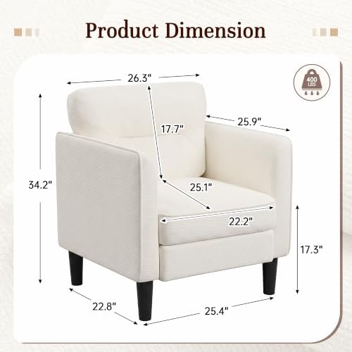 Kromax Accent Chair for Living Room Set of 2, Comfy Reading Armchair, White