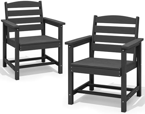 SERWALL Patio Dining Chair Set of 2, HDPE Dining Chair, Black