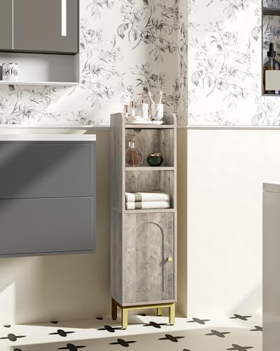 Hzuaneri Bathroom Storage Cabinet, Small Corner Floor Cabinet | Narrow Toilet Paper Holder, Bathroom Organizer with Adjustable Shelf, 2 Doors, for Small Spaces, Rustic Greige BC38205GV1