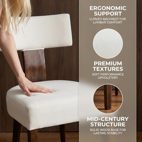 HNY Set of 4 Mid Century Modern Dining Chairs, Farmhouse Velvet Upholstered Accent Chair Curved Backrest Kitchen Chairs, with Hardwood Frame, Cream, Velvet-beige