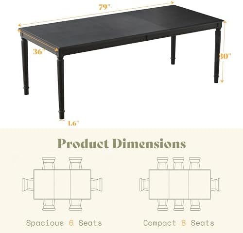 AMERLIFE 79" Farmhouse Solid Wood Dining Table with Roman Legs, Grey