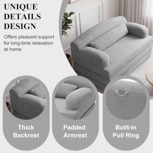 57” Convertible Sleeper Sofa Bed, Boneless Couch, Light Gray