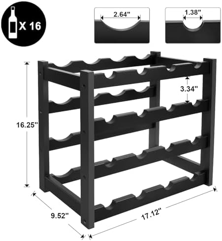 Bamboo Wine Rack, 4-Tier 16 Bottles Wine Storage Cabinet Shelf