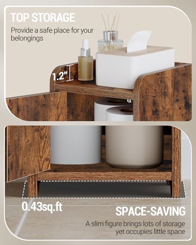 Hzuaneri Bathroom Storage Cabinet, Small Corner Floor Cabinet with 2 Doors | Narrow Toilet Paper Cabinets with Adjustable Shelf, Bathroom Organizer for Small Spaces, 7.9"D x 7.9"W x 29.5"H Rustic Brown