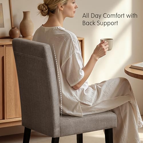 HOMYZOO Dining Chairs Set of 4, Upholstered Dining Room Chairs with Padded Seat & Solid Wood Legs, Modern Farmhouse Kitchen Chairs for Living Room/Restaurant/Cafe, Khaki