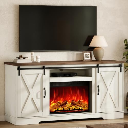 AMERLIFE 59" Fireplace TV Stand for TVs up to 65" with Sliding Barn Doors