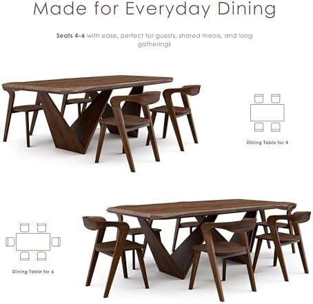 Furniture of America Nazaen III 82.5" Mid-Century Modern Solid Wood Live Edge Dining Table with Steel Support, Walnut Finish, Seats 4–6