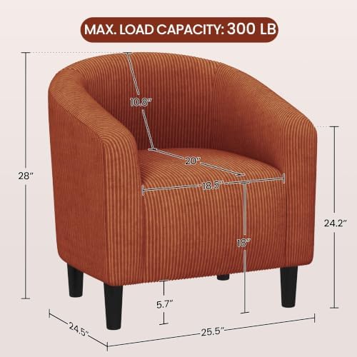 Yaheetech Small 25.5in Wide Corduroy Barrel Accent Chair, Brick Red
