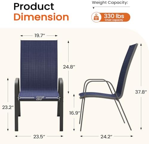 JEAREY Patio Dining Chairs Set of 4, Stackable Outdoor Chairs, Navy Blue