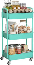 Sywhitta 3-Tier Plastic Rolling Utility Cart with Wheels for Storage, Green