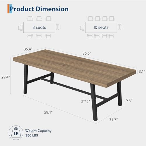 Garvee 87" Industrial Kitchen Table, Extra Wide Dining Table, Rustic Pear