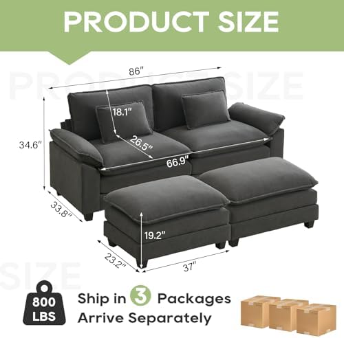 Oprisen 86" Modular Sectional Sofa, Comfy Deep Cloud Couch with Ottoman