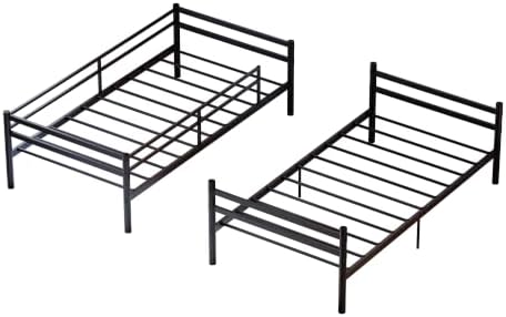 Bellemave Twin Over Twin Bunk Beds, Metal Bunk Bed Frame with Ladder and Full-Length Guardrail for Kids, Adults, Can be Split, Black