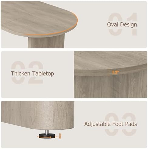 GarveeHome 70.87" Long Oval Dining Table with Wooden Base for 6-8 People