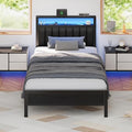 Furnulem Twin Size Bed Frame with Charging Station and LED Lights