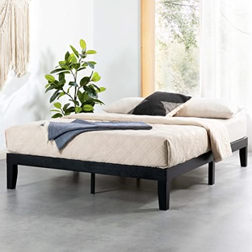 Mellow Naturalista Classic 12 Inch Solid Wood Platform Bed with Wooden Slats, Full, Black