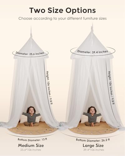 Large Bed Canopy with Star Lights, Double Layer Canopy for Bed, Princess Play Tent for Girls Room, Breathable Canopy Bed Curtain for Children Reading Nook, Machine Washable Canopy, 40''x106'', White