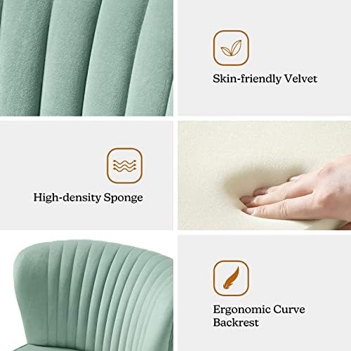 HULALA HOME Velvet Accent Chair, Modern Upholstered Cute Side Chair with Gold Metal Legs, Armless Wingback Slipper Chair Comfy Living Room Chair for Bedroom Guest Room Vanity,SAGE
