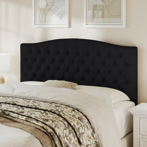 Befurtori Queen Headboard Only, Velvet Classic Tufted Design, Black