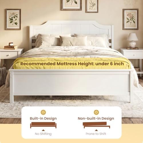GIANTEX Queen Size Wooden Bed Frame with Headboard, Wood Slat Support