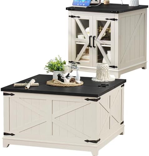 Joaxswe Farmhouse Coffee Table Set 2, End Table and Coffee Table