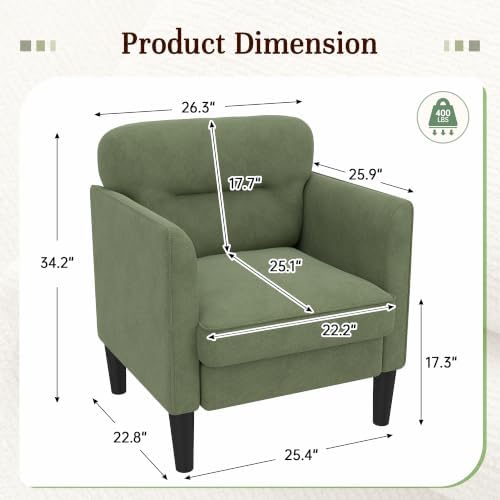 Kromax Accent Chair for Living Room, Comfy Upholstered Armchair, Green