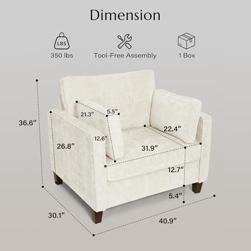 Luxury Oversized Accent Reading Chair for Living Room, 41", Chenille, Beige