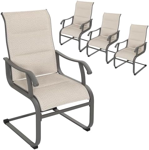 NUU GARDEN Patio Dining Chair Set of 4, Comfortable Outdoor Dining Chairs for Indoors and Outdoors, Breathable Textilene Spring Motion Outdoor Patio Chairs for Backyard Deck, Grayish Beige