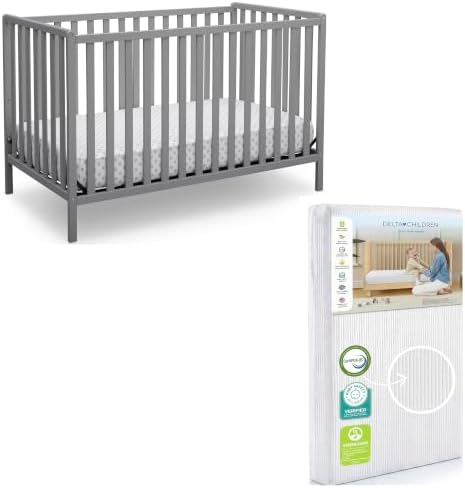 Delta Children Heartland 4-in-1 Convertible Baby Crib & Mattress, Grey