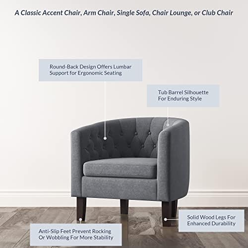 BELLEZE Accent Barrel Arm Chair, Set of 2 Modern Comfy Upholstered Tufted Club Chair with Sturdy Legs and Linen Fabric for Bedroom Living Room - Gray