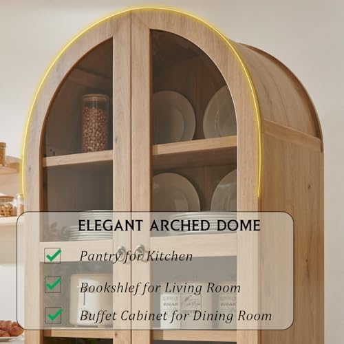 IFGET 71" Tall Arched Kitchen Pantry, Kitchens Storage Cabinets, Natural