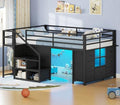 BTHFST Low Loft Bed Twin Size with Stairs,LED Lights,7 Large Drawers, Black