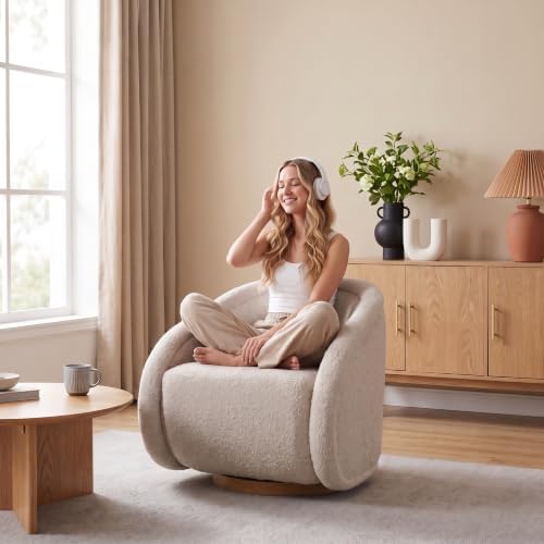COLAMY Swivel Accent Chair, 33.5" H Modern Barrel Armchair with 5.1" Thick Cushion, Fully Assembled 360 Concealed Swivel Club Chair for Living Room, Bedroom Reading Nook & Nursery, Light Grey