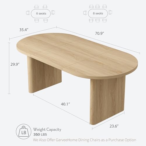 GarveeHome 70.87" Long Oval Dining Table with Wooden Base for 6-8 People